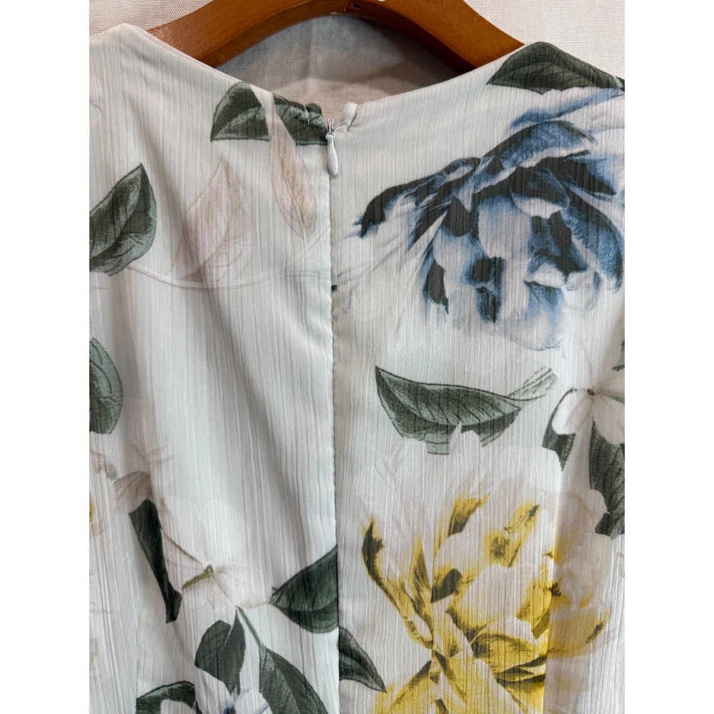 Calvin Klein Floral High-Low Ruffle Chiffon Midi Dress White Blue Yellow Size 8 - Picture 9 of 11